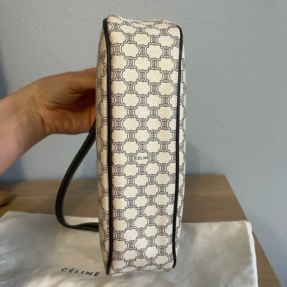 CELINE Macadam Triomphe Monogram Pochette Shoulder Bag- Vintage Off White Brown - Picture 11 of 12